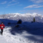 Trail sur les crêtes enneigées du bourget en huile